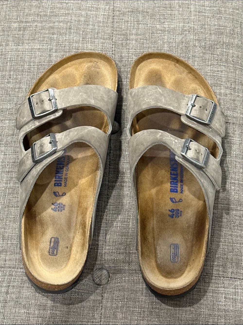 Birkenstock Arizona Two-Strap Sandals in Gray Suede
